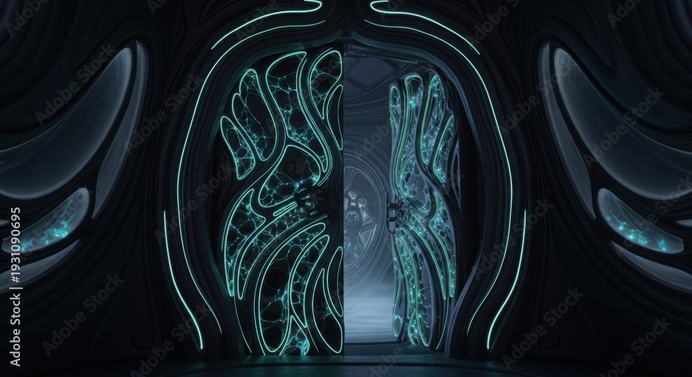 Obraz premium Futuristic Lungs Anatomy Neon Lights Dark Background Medical Concept