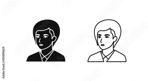 Black and white illustration of two men side by side Vector