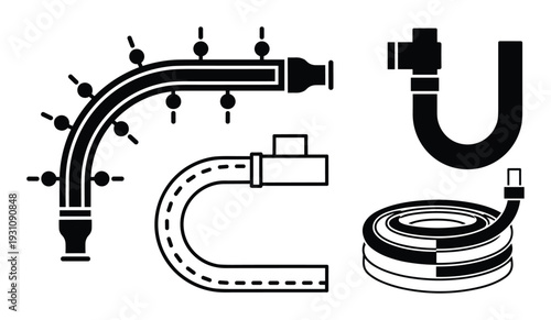 Pipe fitting vector illustration of various plumbing fixtures for fluid conveyance systems