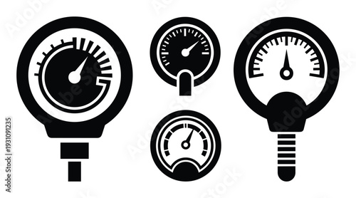 Pressure gauges vector illustration, instruments indicating measurements, industrial equipment, pressure monitoring, precision indicators