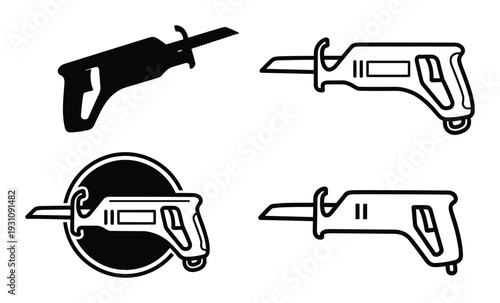 Reciprocating saw vector illustration, icons, construction, and power tools design element isolated on white.