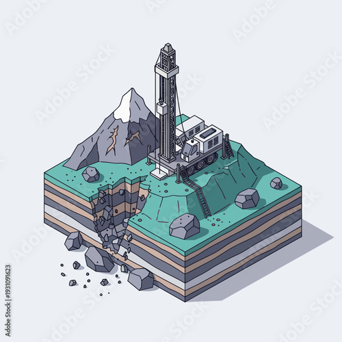 Isometric Oil Rig Drilling Rig Structure.