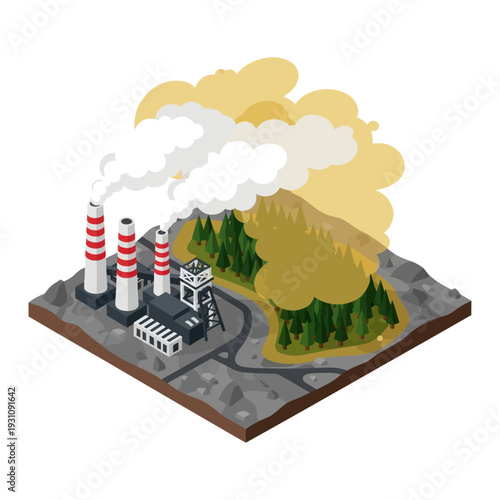 Industrial Plant Emitting Pollution into Atmosphere.