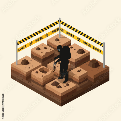 Archaeologist Excavating Ancient Ruins with Caution Tape.