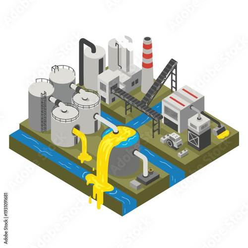 Industrial Plant with Pollution and Waste.