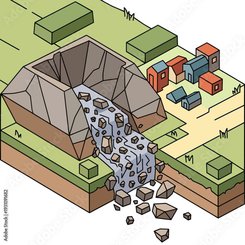 Collapsed Building Structure with Debris.