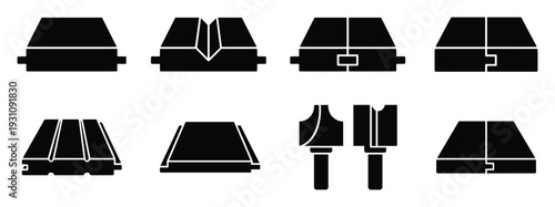 Router bits black and white vector illustration set for woodworking and joinery projects. Cutting tools for wood shaping