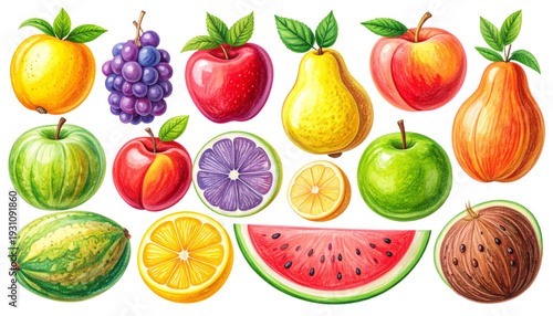 Colorful assortment of fresh fruits arranged in a vibrant and appealing display isolated on transparent background