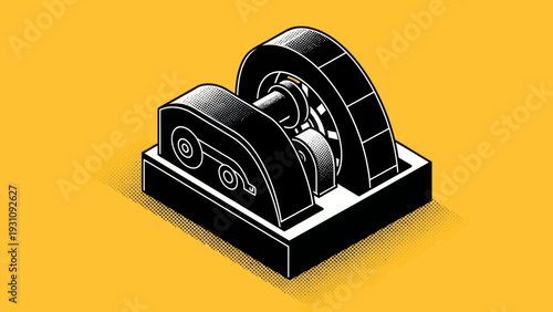 Isometric illustration of a vintage industrial machine or generator.