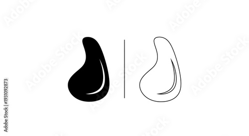 Black and white teardrop shapes side by side comparison Vector