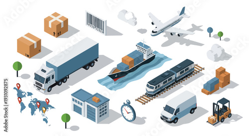 Isometric Logistics and Transportation Icons Set.