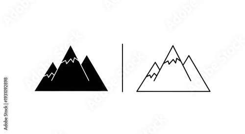 Black and white mountain range with outline and filled styles Vector