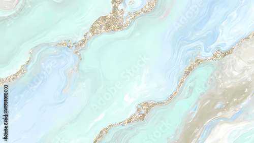 Beautiful swirls of mint, blue, and beige dance together, creating a mesmerizing effect Generative AI