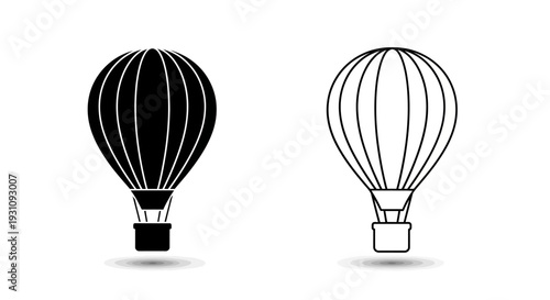 Hot air balloons in contrasting line styles and minimalistic design Vector