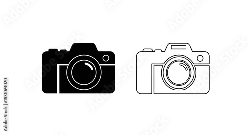 Camera icons in black and white line art style Vector