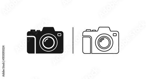 Camera icons in black and white for photography website header Vector