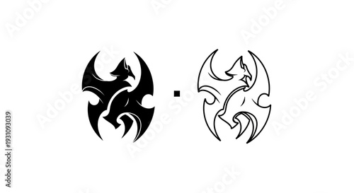 Stylized dragon symbols in black and white colors combination Vector