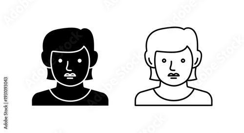 Simple black and white line drawings of two faces Vector