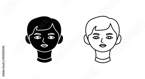 Comparison of two cartoon faces with different skin tones Vector