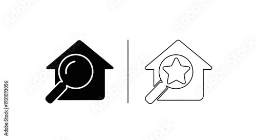 House icons with magnifying glass and star rating symbol Vector