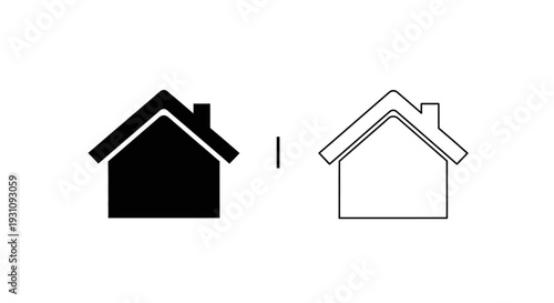 Black and white house icons with outline and solid fill Vector