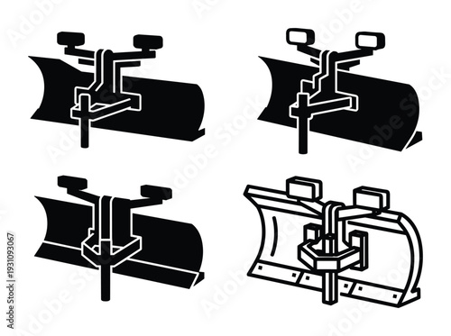 Snowplow vector illustrations. Snowplow equipment diagrams. Snowplow machinery vector graphic.
