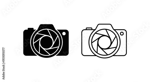 Camera icons in black and white line art style Vector