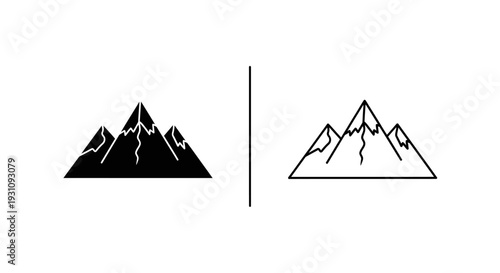 Black and white mountain logo design with simple lines Vector
