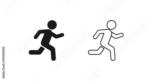 Black and white running stick figures in motion side by side Vector