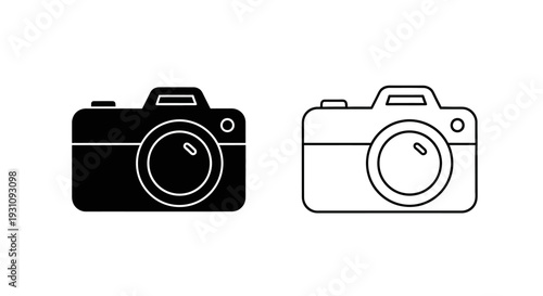 Camera icons in black and white line art style Vector