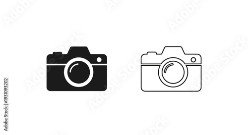 Camera icons in black and white for photography website header Vector