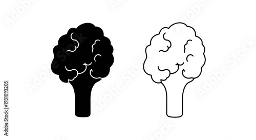 Black and white broccoli vegetable simple line art design Vector