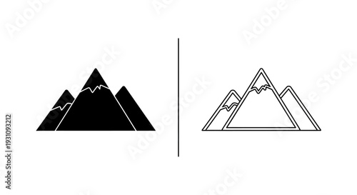 Mountain range comparison of filled and outline vector graphics Vector