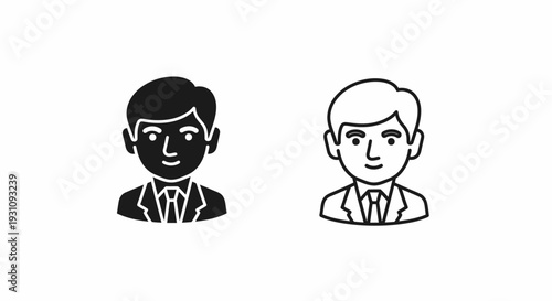 Two simple cartoon businessmen with different skin tones illustration Vector