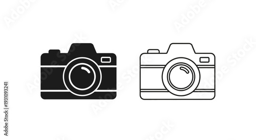 Camera icons in black and white line art style Vector