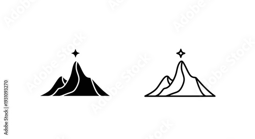 Mountain peaks with stars icon set in black and white Vector