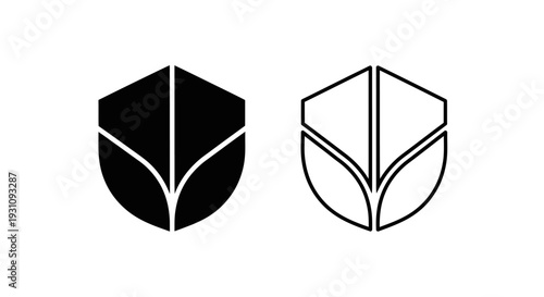 Minimalist shield logos with leaf elements design Vector