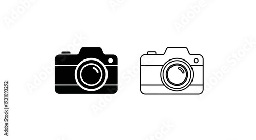 Camera icons in black and white line art style Vector