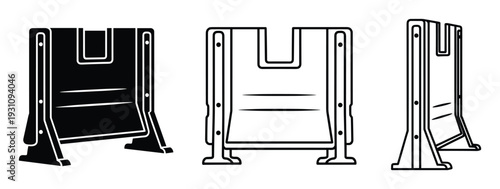 Three portable barrier illustrations, safety barrier, road construction, orange safety, plastic barrier vector.
