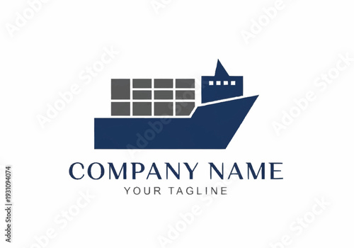 Cargo Ship Logo Template with Company Name and Tagline Placeholder.