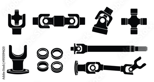Universal joint parts vector set, car parts, drive shaft parts illustration, components for vehicle maintenance