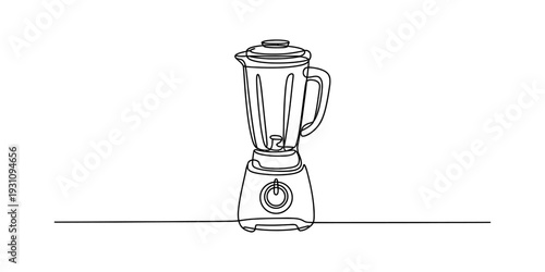 Continuous line drawing of a modern kitchen blender appliance for smoothies and cooking. Vector, illustration