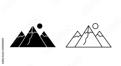 Mountain peaks under the rising sun logo design concepts Vector