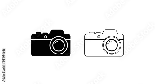 Camera icons in black and white for photography website header Vector