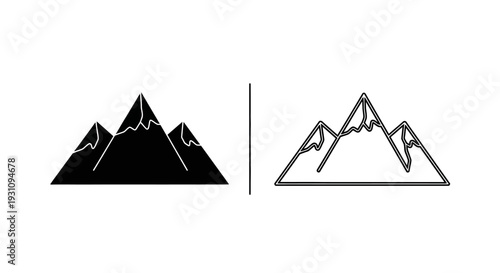 Black and white mountain range comparison image with outline Vector