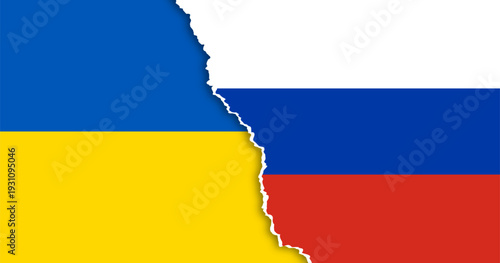 Concept showing geopolitical conflict russia and Ukraine. War. Ukraine national flag vs russia national flag.