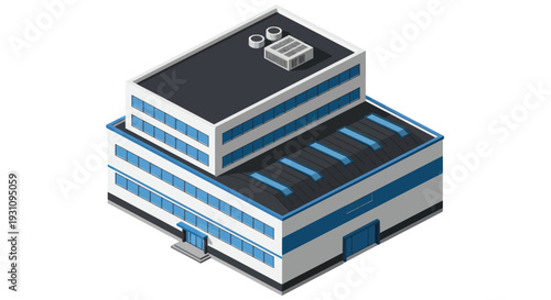 Isometric Industrial Building Illustration on White Background.