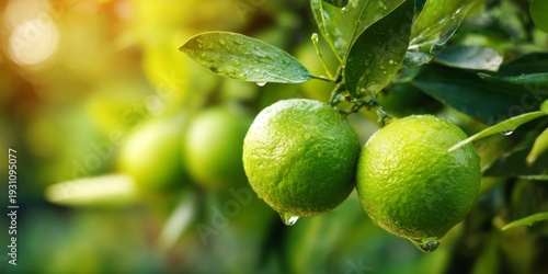 Wallpaper Mural Fresh Citrus Fruit on Tree with Dew in Sunlight in Vibrant Green Environment Torontodigital.ca