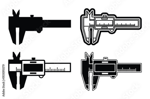 Vernier Caliper illustration, detailed measuring instrument in various styles, black and white instrument tool for engineering