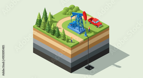 Isometric Oil Extraction Site with Pumpjack and Underground Layers.